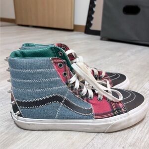 Vans patched plaid high top Spiked Sneakers (men’s 6 women’s 7.5)